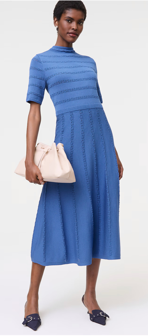 NWT ANN TAYLOR ELECTRIC PERIWINKLE BLUE POINTELLE MOCK NECK SWEATER MIDI DRESS L